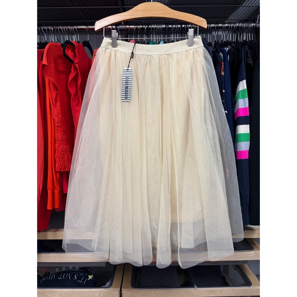 Cream Tulle Midi Skirt Small NWT Champagne Layered Mesh Ballet Core Fairygoth